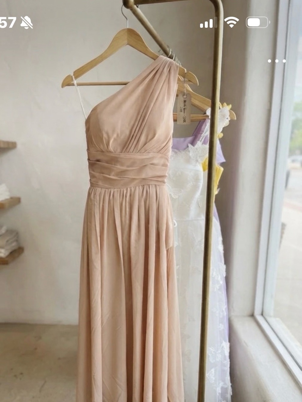 One-Shoulder Chiffon Maxi Dress in Champagne
